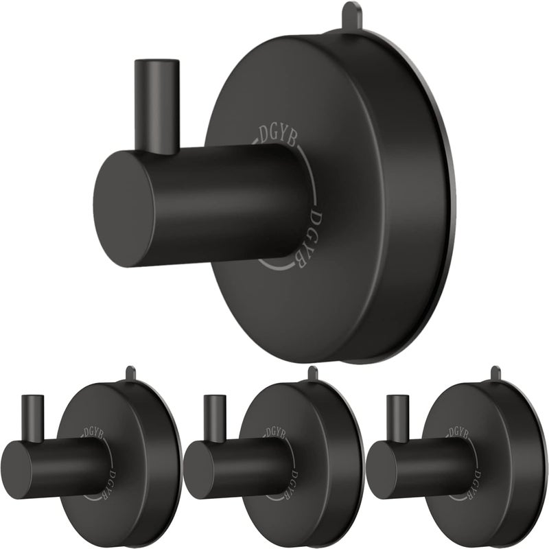 DGYB Black Suction Cup Hooks for Shower Set of 4 Bathroom Towel Hooks for Wall SUS 304 Stainless Steel Vacuum Hooks for Loofah 15 LB Glass Shower Door Hook - Image 1